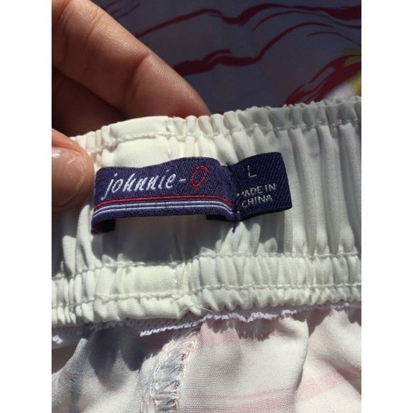 Johnnie-o Mens swim trunks size large drawstring swimming white orange palm tree - Picture 9 of 13